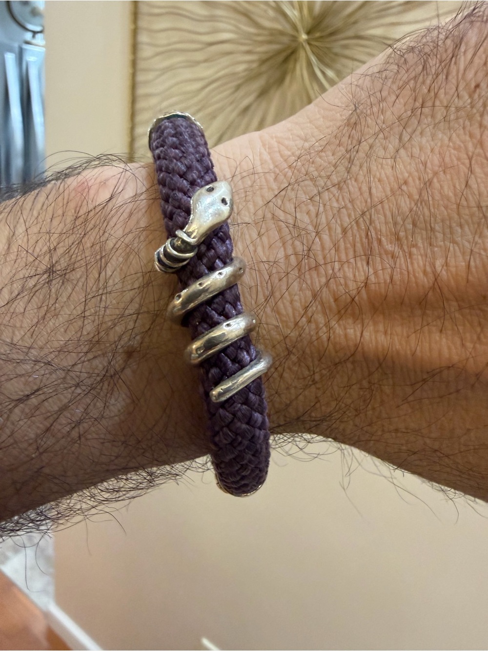 Vintage Native Style Purple Cord Bracelet 8" Silver Snake Lightning Sun Face C